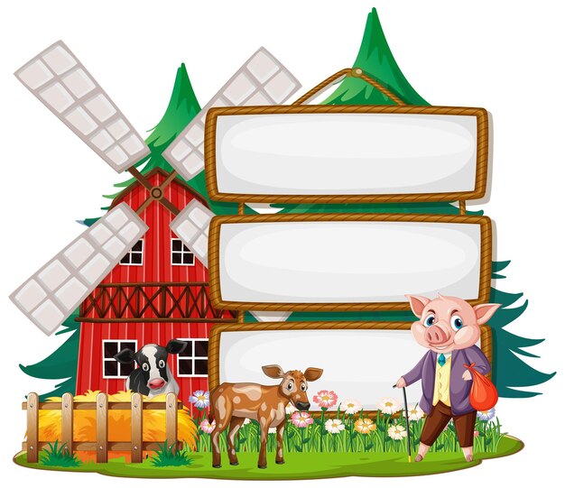 Empty banner template in the farm scene isolated on white background