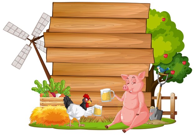 Empty banner template with farm animals