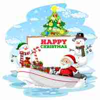 Free vector empty banner with christmas santa delivering gifts by a boat