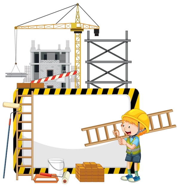 Empty banner with construction objects and elements
