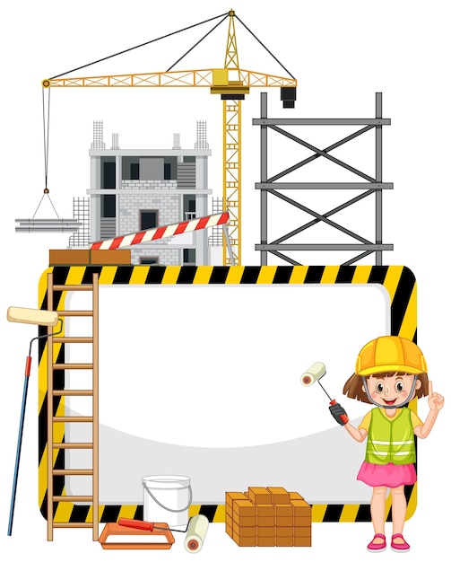 Empty banner with construction objects and elements