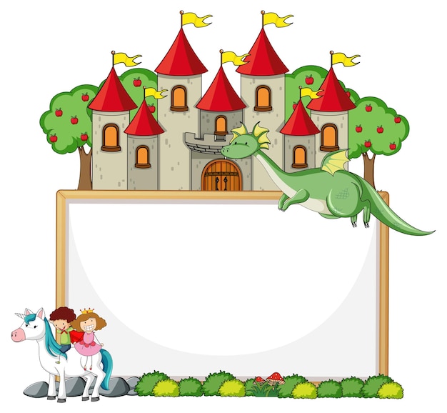 Free vector empty banner with fairy tale cartoon character and elements isolated