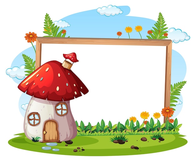 Empty banner with fantasy mushroom house