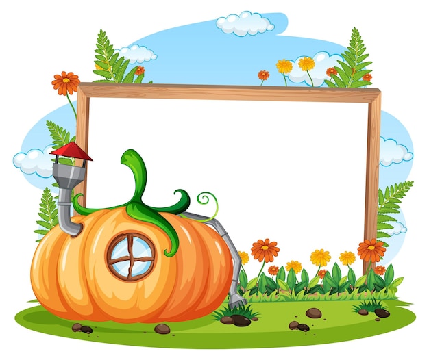 Free vector empty banner with fantasy pumpkin house