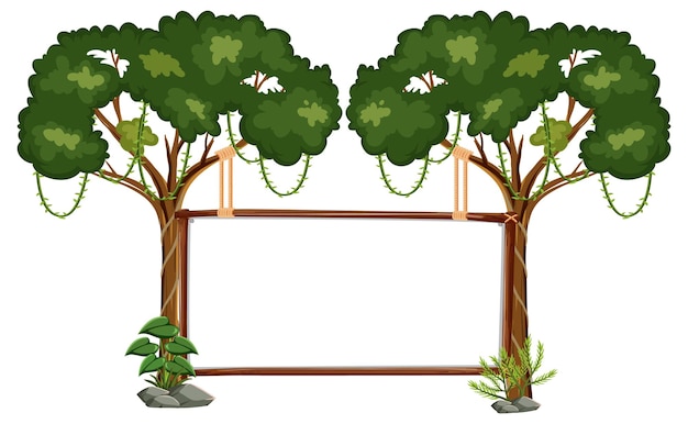 Banner vuoto con alberi della foresta pluviale su bianco