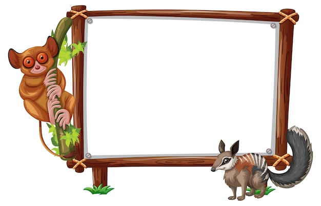 Free vector empty banner with slow loris and squirrel on white background