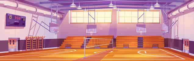 Free vector empty basketball court cartoon illustration