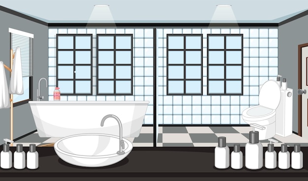 Free vector empty bathroom background with bathtub