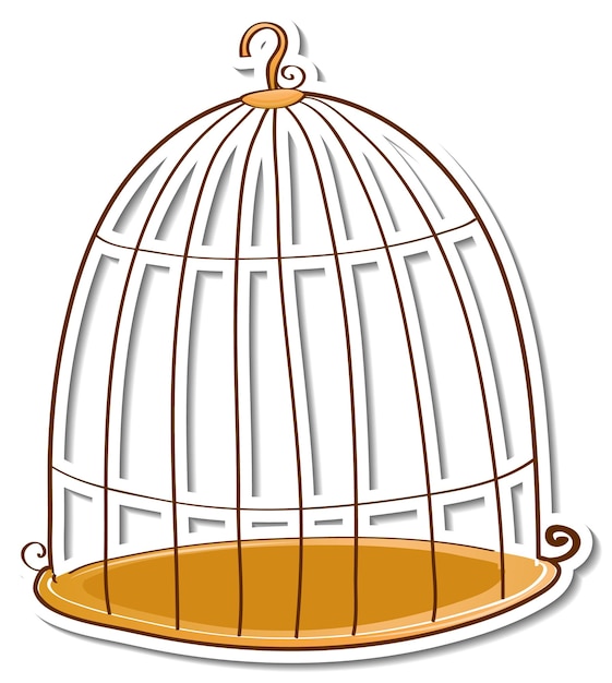 Empty bird cage sticker on white background