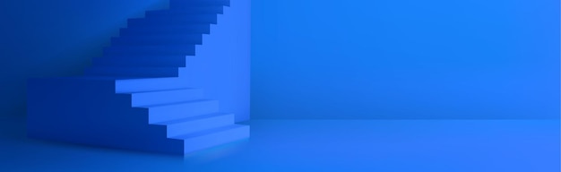 Empty blue room with 3d staircase