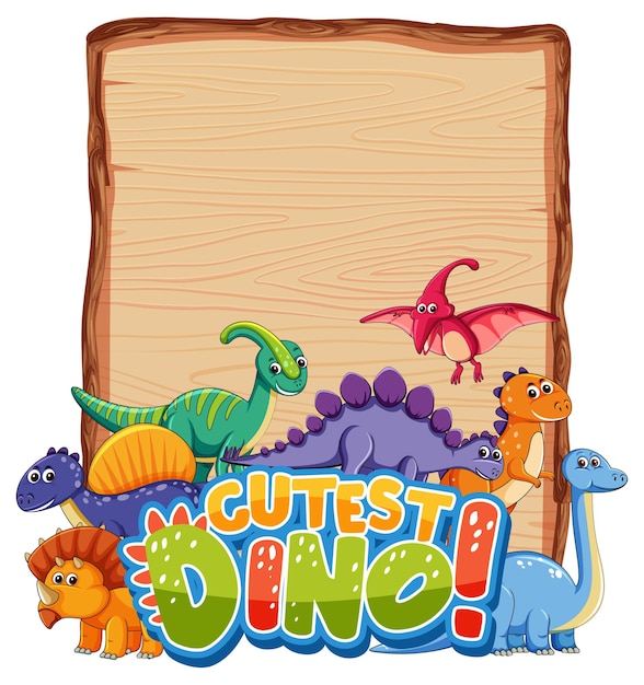 Empty board template with many cute dinosaurs on white background