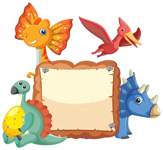 Пустая доска с милыми персонажами мультфильмов о динозаврах