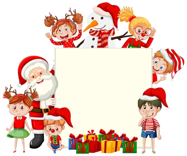 Scheda vuota con babbo natale e personaggi dei cartoni animati per bambini