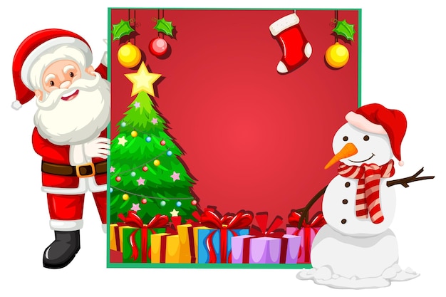 Empty board with santa claus and snowman