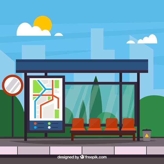 Бесплатное векторное изображение Пустая автобусная остановка с плоской конструкцией
