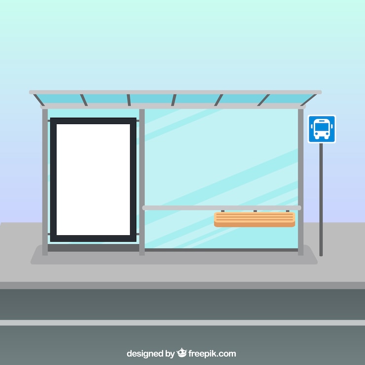 無料Vector フラットデザインの空のバス停
