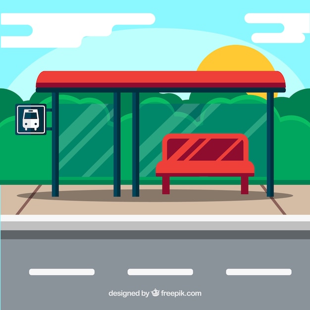 Free vector empty bus stop with flat design