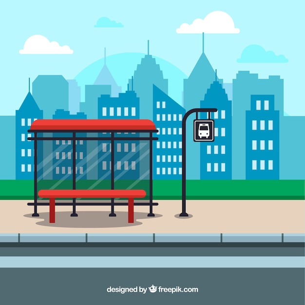 Free vector empty bus stop with flat design