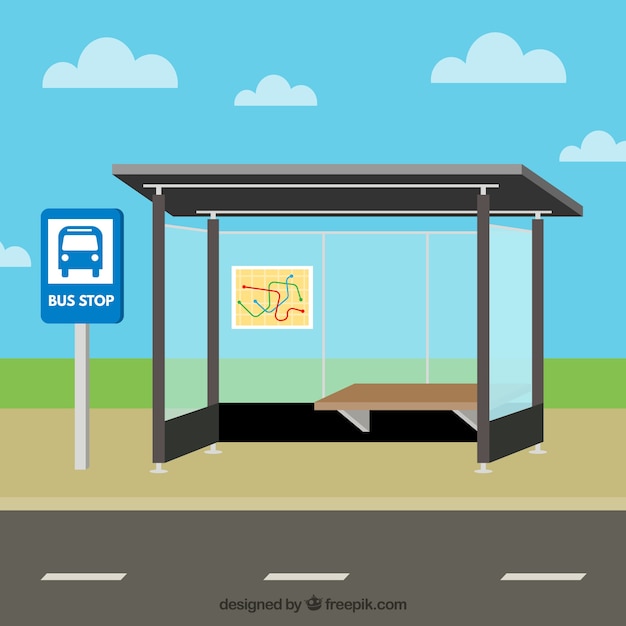 Free vector empty bus stop with flat design