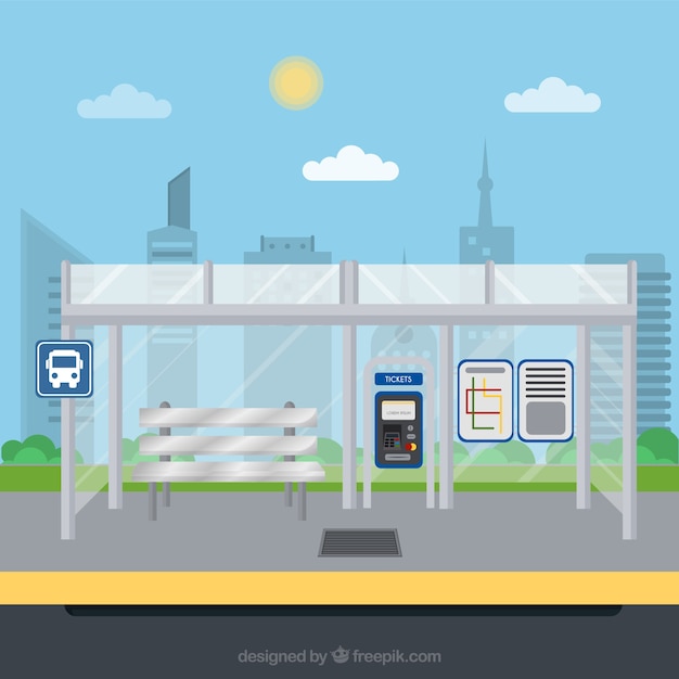 Empty bus stop with flat design