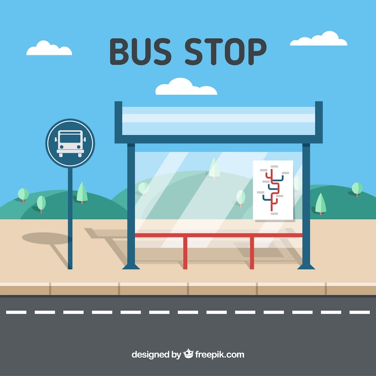 無料Vector フラットデザインの空のバス停