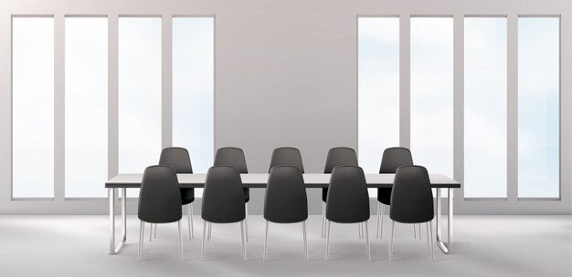 ビジネスのための長い机と椅子のある空の会議室