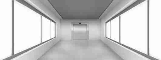 Free vector empty corridor with large windows elevator door