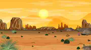 Free vector empty desert forest landscape at sunset time scene