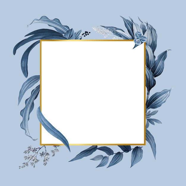 Empty frame with blue leaves design vector