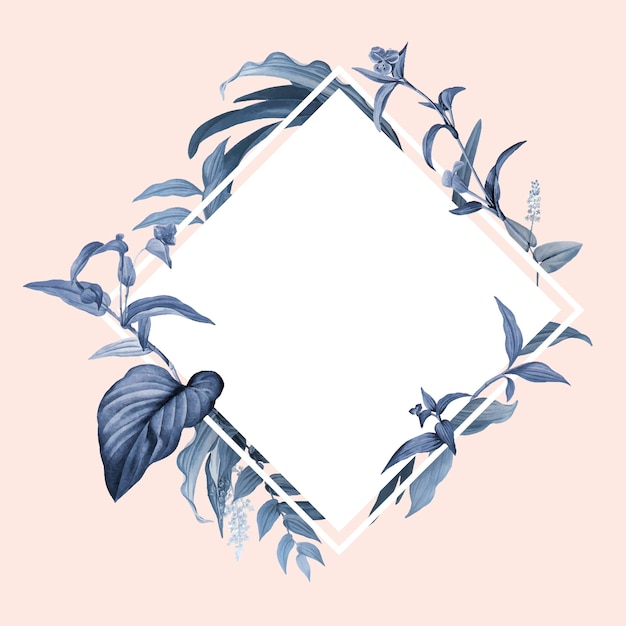 Empty frame with blue leaves design vector