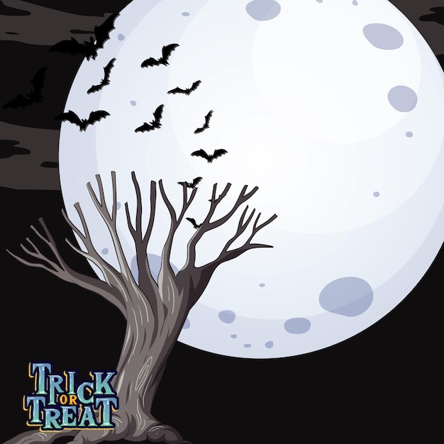 Free vector empty full moon template with dead tree