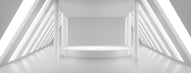 Free vector empty gallery interior with circle podium columns