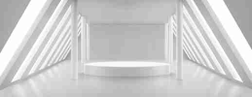 Free vector empty gallery interior with circle podium columns