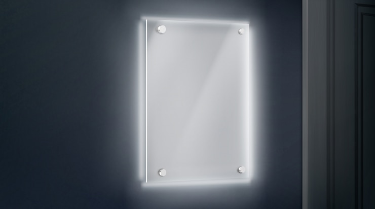 Free Vector empty glass methacrylate plate bolted to wall near doorway
