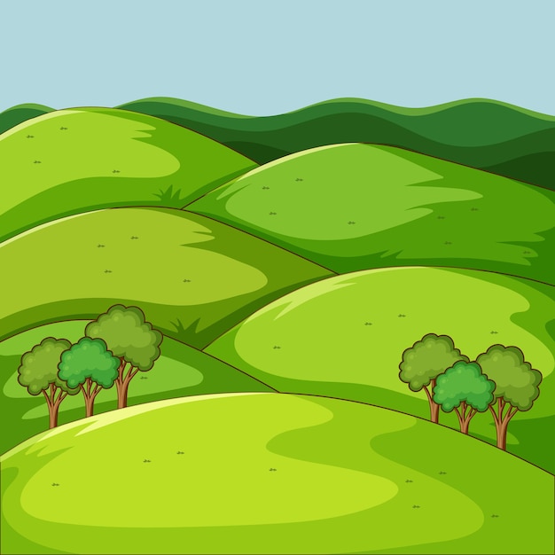 Free vector empty green nature scene with mountains