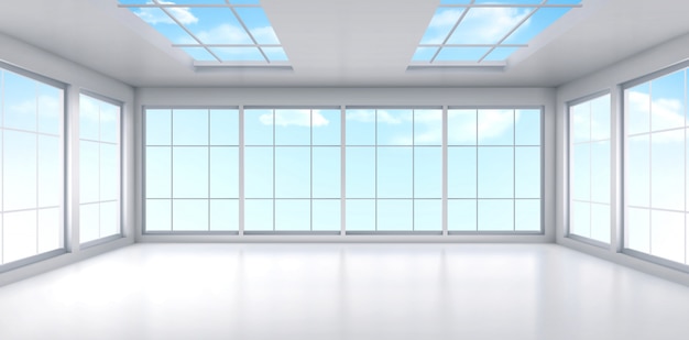 Free vector empty office room interior with windows on ceiling