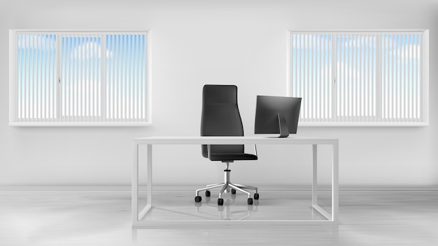 empty office room interior, workplace with desk