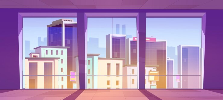 Free Vector empty office with large panoramic windows