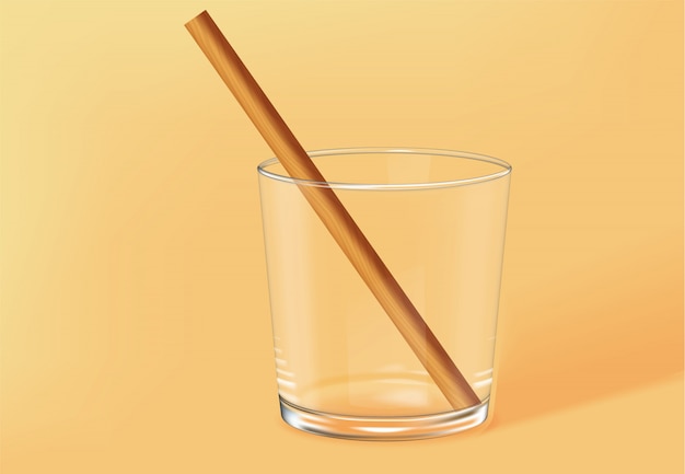 Free vector empty old fashioned glass with bamboo straw inside