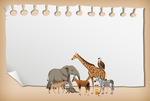 野生のアフリカの動物と空の紙のバナー