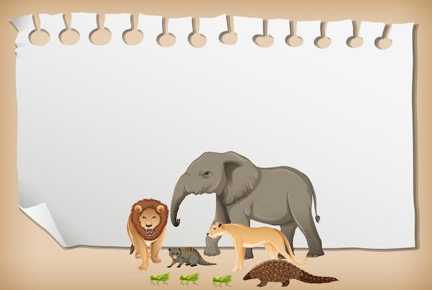 Striscione di carta vuoto con animali selvatici africani