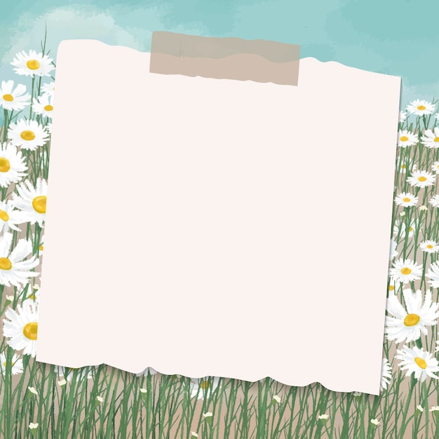 Free vector empty paper on daisy field patterned background vector