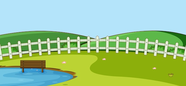 Free vector empty park landscape scene with pond