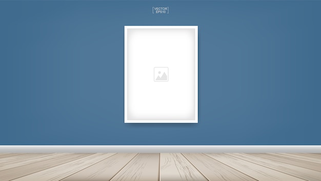 Empty photo frame or picture frame background in wooden room space background