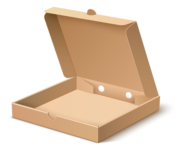 Empty pizza box. open cardboard pack. realistic mockup