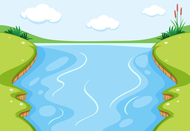 Free vector empty river with meadow scene