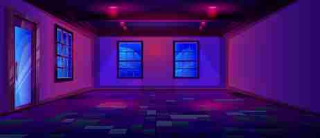 Free vector empty room with door and windows at night