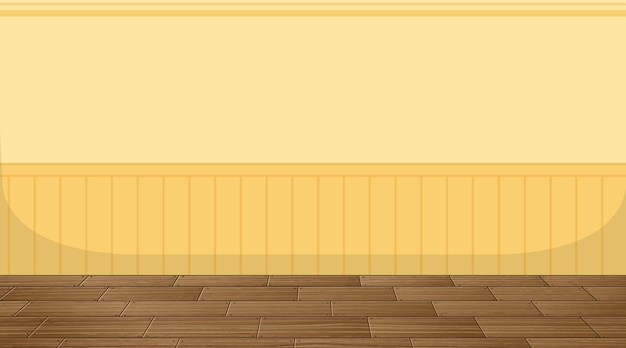 寄木細工の床と黄色の壁紙の空の部屋