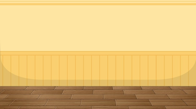 Empty room with parquet floor and yellow wallpaper