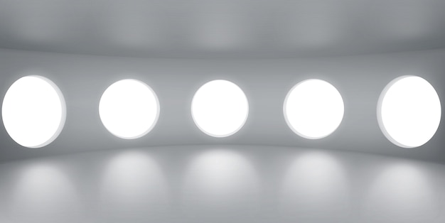Бесплатное векторное изображение Пустая круглая комната с иллюминаторами